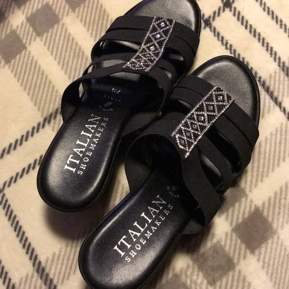 Black wedge sandals Italian shoemaker